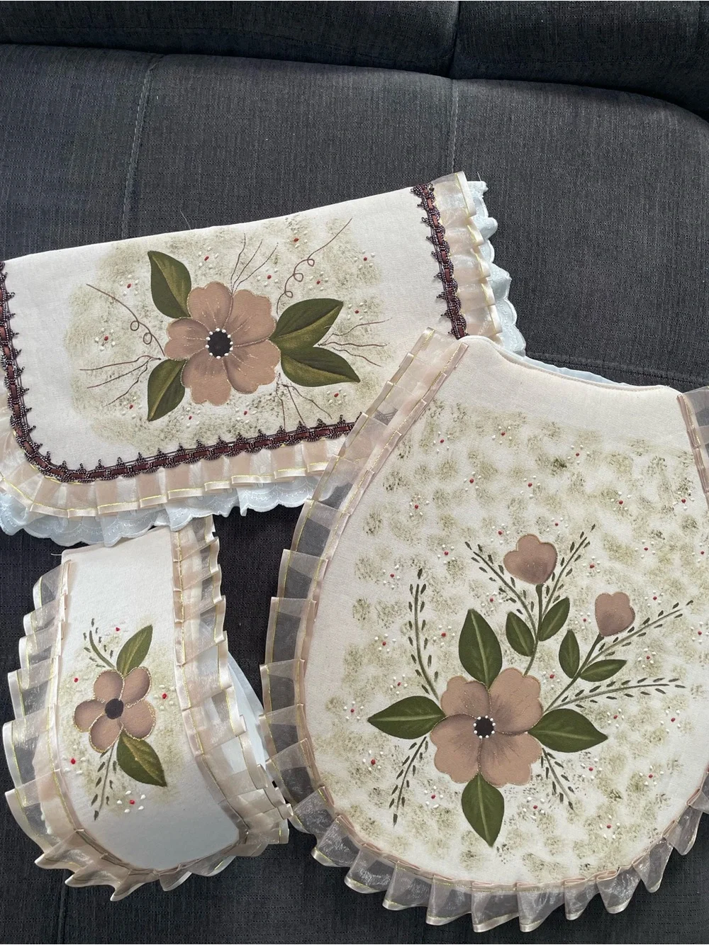 Hand-Painted Floral Beige Kitchen Linen Set